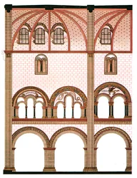 Falfestmény a Boppard-i Szent Perselus templom hajójában, Németországban, 1928.