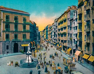 Nápoly - Via Roma, Largo Carita, Carlo Poerio emlékműve, 1900.