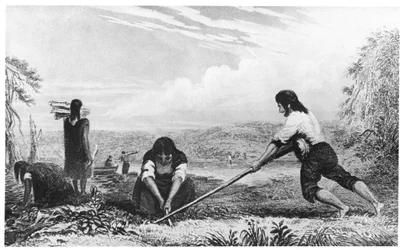 Chiloe (Patagónia) bennszülöttei mellekét használva, 1839