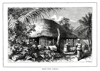 Fekete emberek kunyhói, Jamaica, 19. század