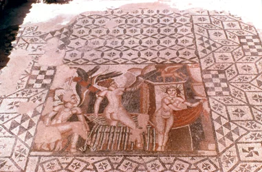 Nimfák, római mozaik, Volubilis, Marokkó