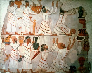 Ajánlatok jelenet, falfestés, egyiptomi
