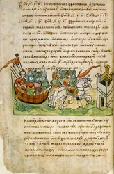 Novgorodi Oleg hadjárata Konstantinápoly ellen a Radziwill-krónikából, XV.