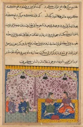 Oldal a Papagáj meséiből Tuti-nama: Huszonharmadik éjszaka: A kereskedők lánya..., c. 1560.
