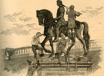 III. Vilmos király szobrának feketére festése, Dublin, Írország, 1821, 1890 körül