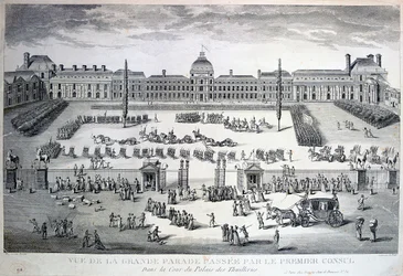A csapatok felvonulása a Grand Parade alatt, Tuileries-palota, 19. század