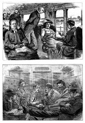 Utasok egy Londonból Glasgowba tartó vonaton, 1884