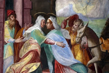 Zarándoklat templom Madonna del Sasso. A látogatás Mária látogatása Erzsébetnél Lukács evangéliumában, 20160508, Orselina, Svájc.