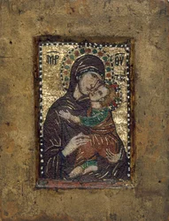 Hordozható ikon a szűz Eleousával, bizánci, 1300-as évek eleje.