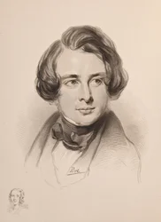 Charles Dickens portréja. Vázlat Dickens nővéréről, Fannyról, balra lent, 1842.