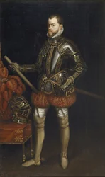 II. Fülöp 1527-1598-as portréja páncélban a Saint Quentini csatából, 17. század eleje