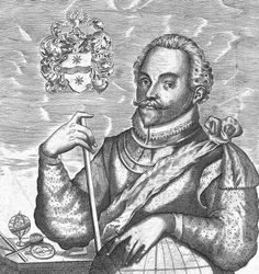 Sir Francis Drake portréja. Frontispiece a The World Encompassed-ből, 1628