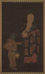 Xuanzang Genjo portréja kísérővel, 14. század.
