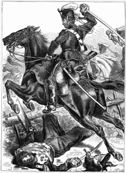 Kivont karddal rohamozó porosz huszár, francia-porosz háború 1870-1871