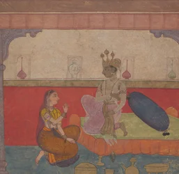 Radha beszél Krsnához: Oldal a Boston Rasikapriya Lovers Breviary-ból, kb. 1610.