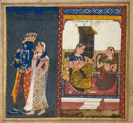 Radha és Krishna ölelés, Gita Govinda levél, c. 1650.