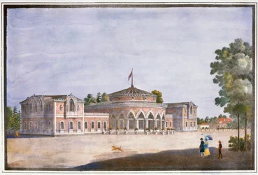 Vasútállomás és francia étterem Catharinhofban, Szentpéterváron, Oroszországban, 19. század