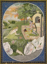 Rama, Sita és Lakshmana az erdőben, oldal a Ramayana Tales of God Rama c. 1830.