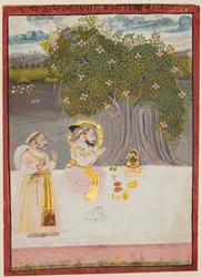 Rana Sangram Singh Lingát imád egy Banyan Tree alatt, c. 1712-15.
