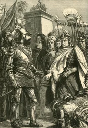 Cortes fogadása Montezuma által, 1519, 1890.