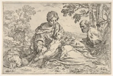 Pihenj az Egyiptomba tartó járaton, Mária a kisded Krisztust kezében tartja Szent Józseffel..., kb. 1640 vagy utána.