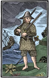 Robinson Crusoe, chapbook vágás, 18. század 1964