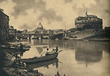 Roma - A Tiberis - S. Angelo vára és hídja. Szentpéteri kupola, 1910