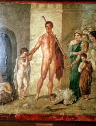 Thészeusz római falfestése a Minotaurusz meggyilkolása után, Pompei