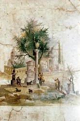 Római falfestmény egy mitikus tájról, Agrippa Postumus villája, Pompei közelében, Olaszországban