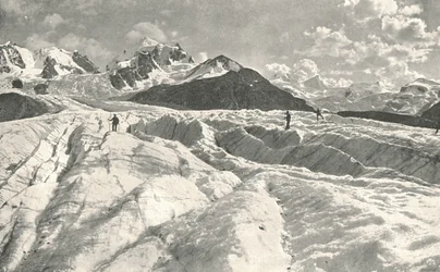 Roseg-gleccser Pontresina közelében, Engadine, Svájc, 1895.