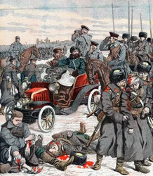 Orosz tábornok, aki autójából irányítja a hadjáratot, Orosz-Japán háború, 1904