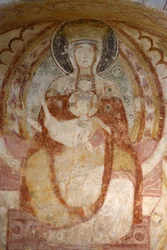 Saint-Savin sur Gartempe apátsági templom Nyugati tornác festmény : Szűz és gyermek Saint-Savin Franciaország