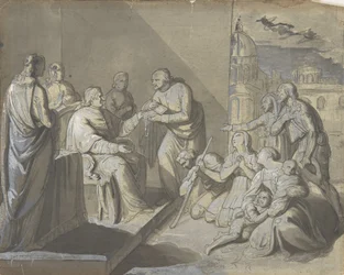 Jelenet egy szent ereklye bemutatásával recto, egy nő feje verso, 1800-1900.