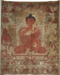 Ülő Amitabha kísérőkkel, c. 1100-as évek.