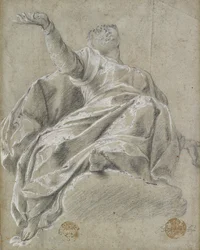 Felhőn ülő nőalak, felfelé nézve, 1600-1675