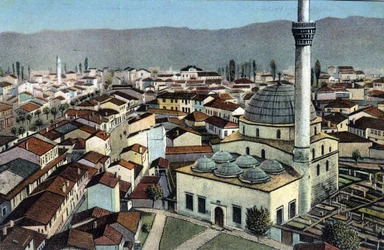 Szerbia, Monastir: kilátás a mecsetre, Monastir neve desormais Bitola, és Macedoine államban található - Képeslap 1914-1918