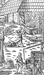 Vasolvasztó és kalapácsrudak mechanikus kalapáccsal, 1556