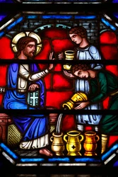 Szent Barth templom - Ólomüveg ablak - Házasság Canában, New York, Egyesült Államok