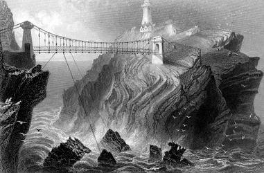 Függőhíd a South Stack világítótoronyhoz Holyhead közelében, Walesben, 1860