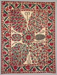 Suzani virágos permetekkel, 1800-1850.