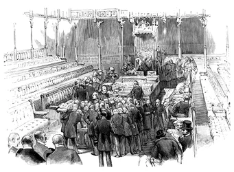 A képviselők eskütétele az alsóházban, Westminster, London, 1905