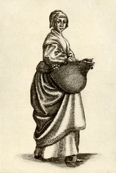 Svéd nő fapapucsban, 1640, 1937.