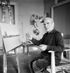 VIRGILIO GUIDI FESTŐ STÚDIÓJÁBAN - VELENCE - 1970