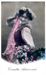 Tendre Souvenir, francia képeslap, 1900 c