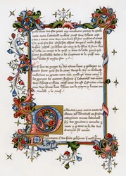 Szövegoldal megvilágított kezdőbetűvel, 15. század eleje