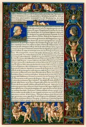 Szövegoldal Francesco Sforza portréival, 1490