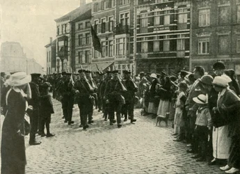 A brit tengerészgyalogosok érkezése Ostendába, első világháború, 1914, 1920 körül.