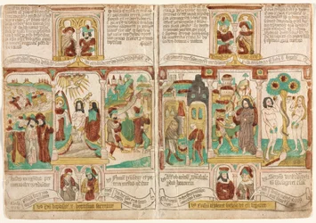 A szegények bibliája Biblia Pauperum, A Vörös-tengerbe fulladt fáraók serege..., 1450-1465.