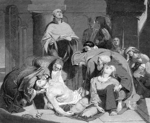 Harold temetése a Waltham Abbeyben, 1847