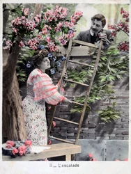The Climbing, vintage francia képeslap, 1900